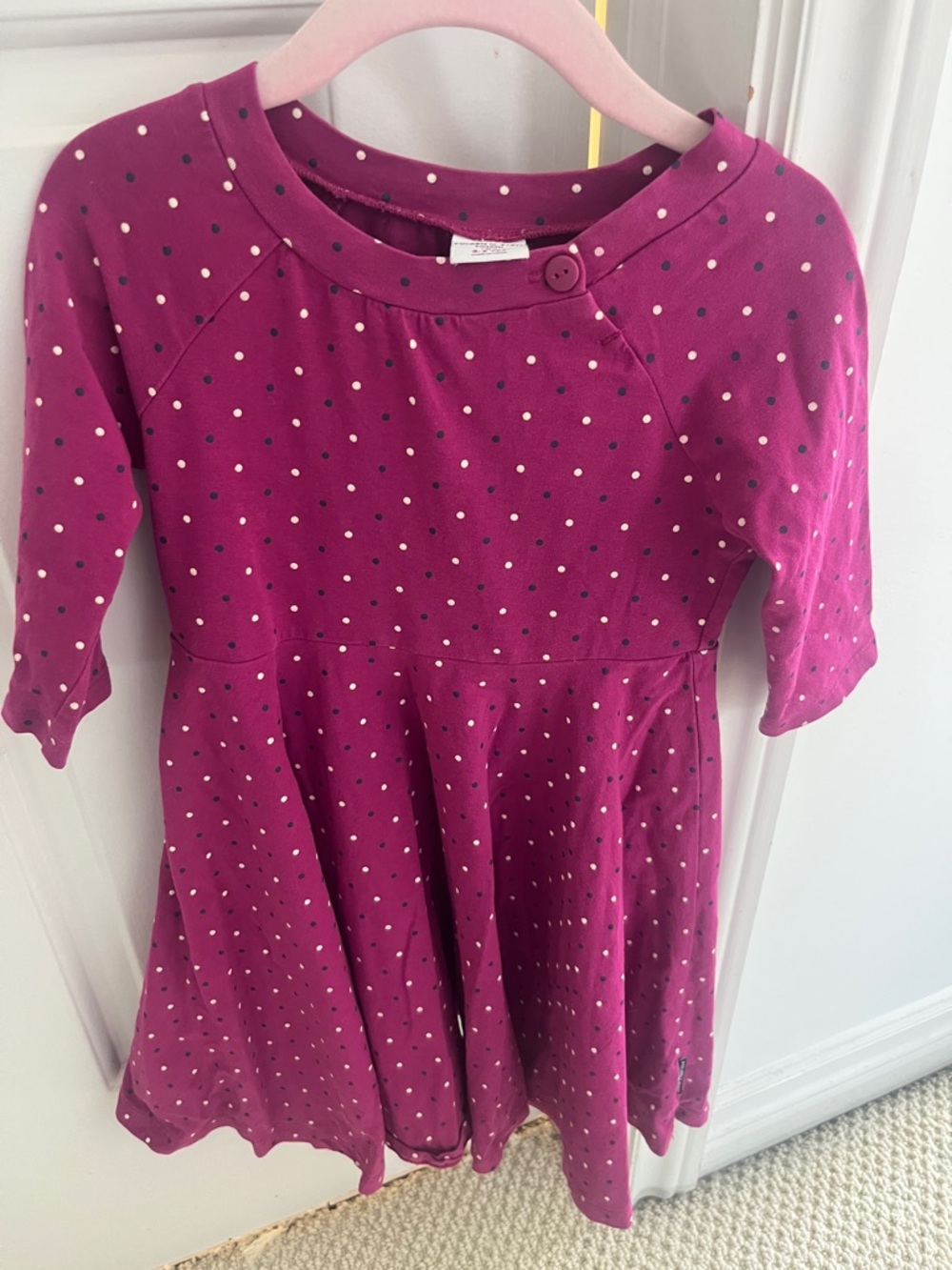 Polarn O. Pyret Magenta Dress with White and Navy Polka Dots